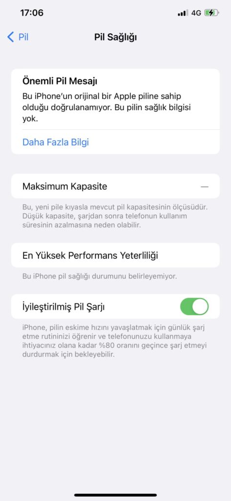 iPhone Pil Sağlığı Görünmüyor